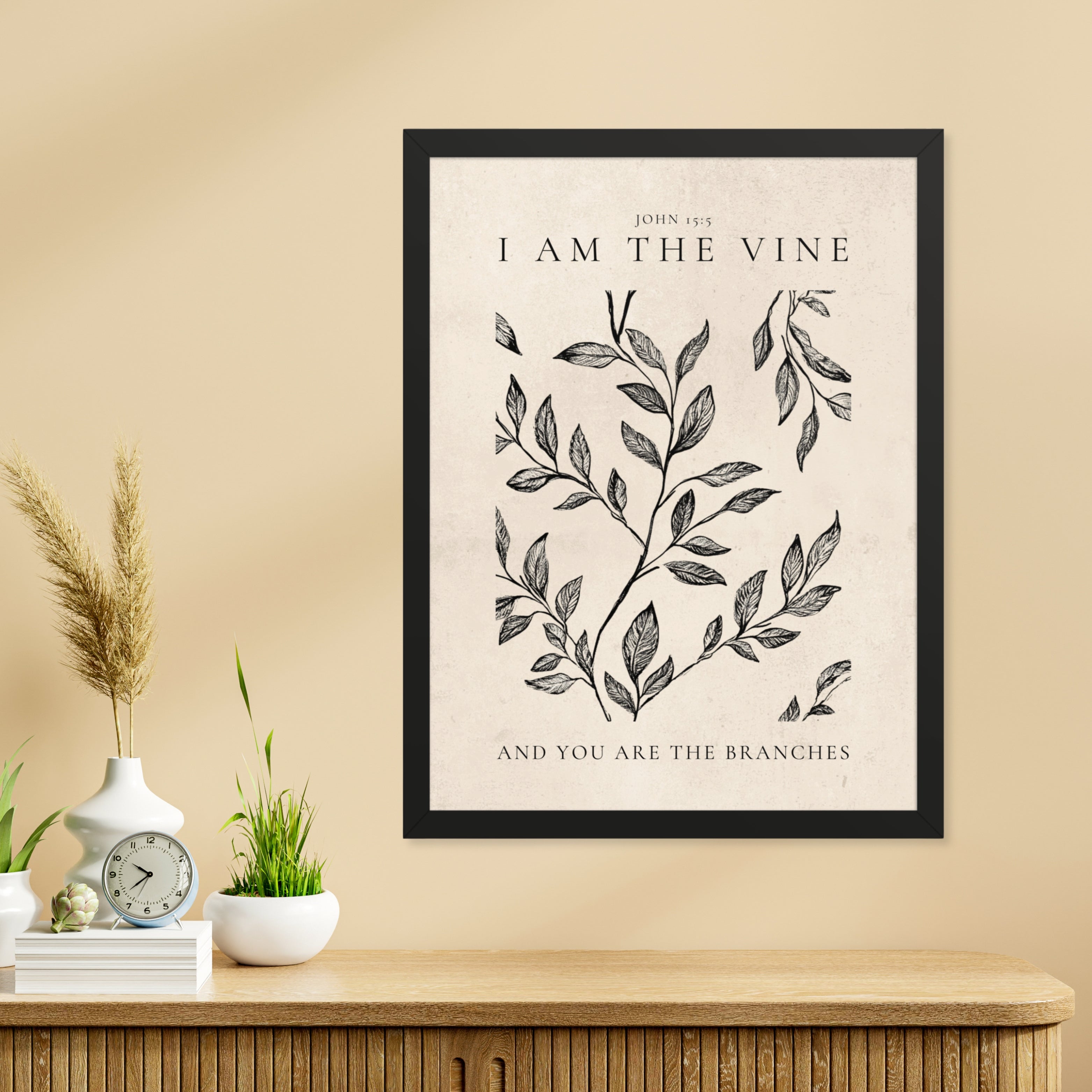 John 15:5 Vintage Floral On Beige Background