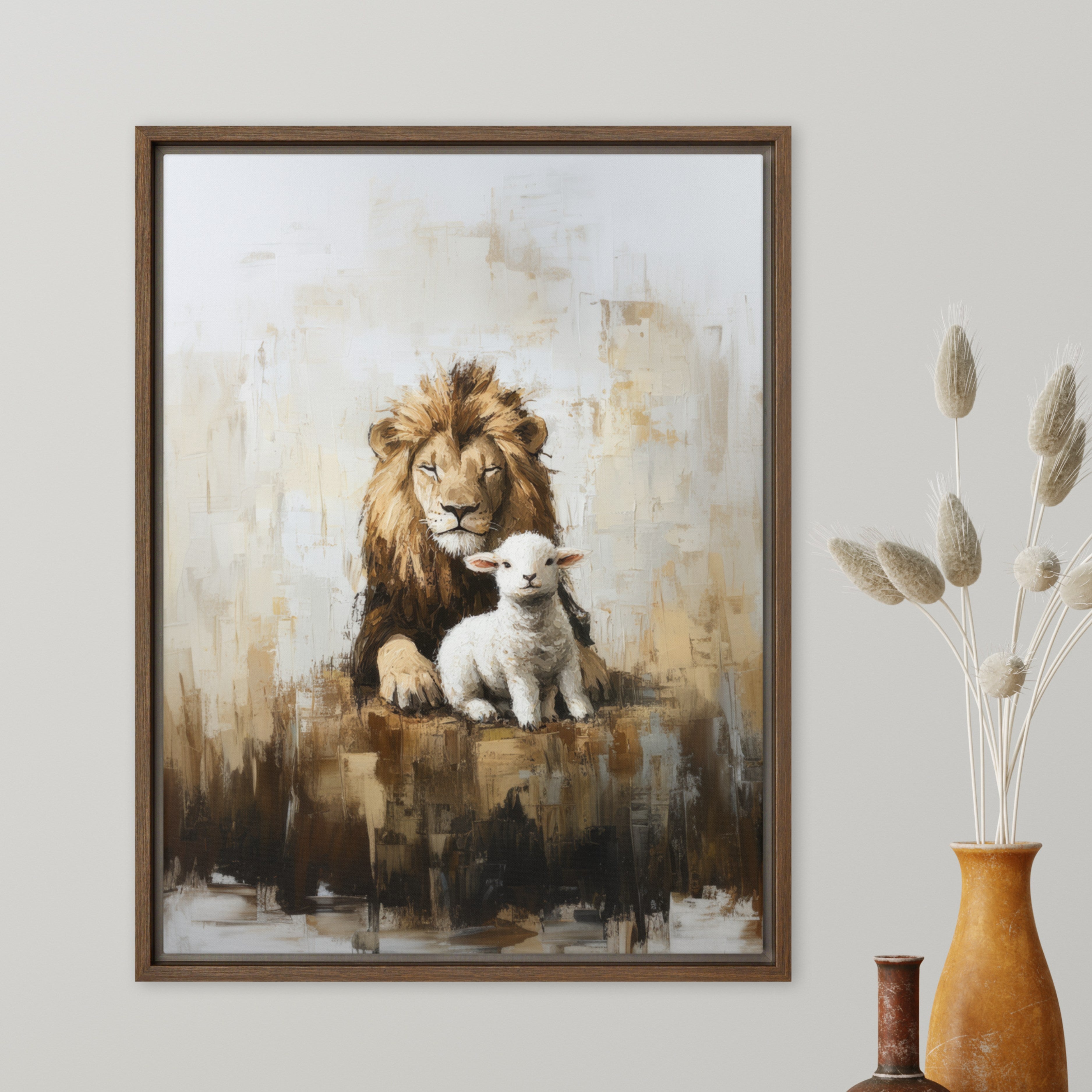 Lion and the Lamb - Earthy Tones On Canvas
