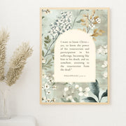 Philippians 3:10-11 Verse Wall Art Printed over Vintage Flower Background