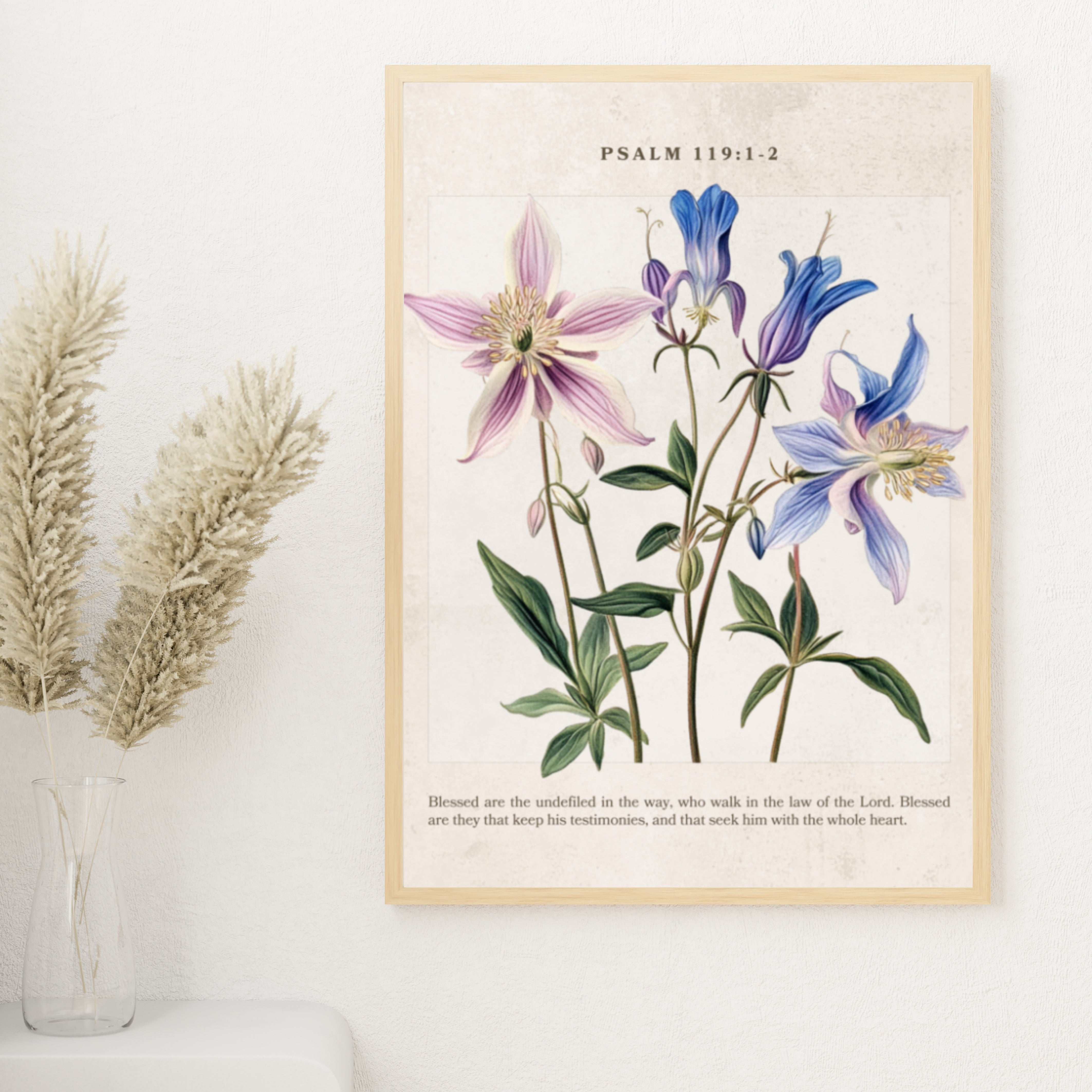 Psalm 119:1-2 Vintage Colorful Floral On Beige Background