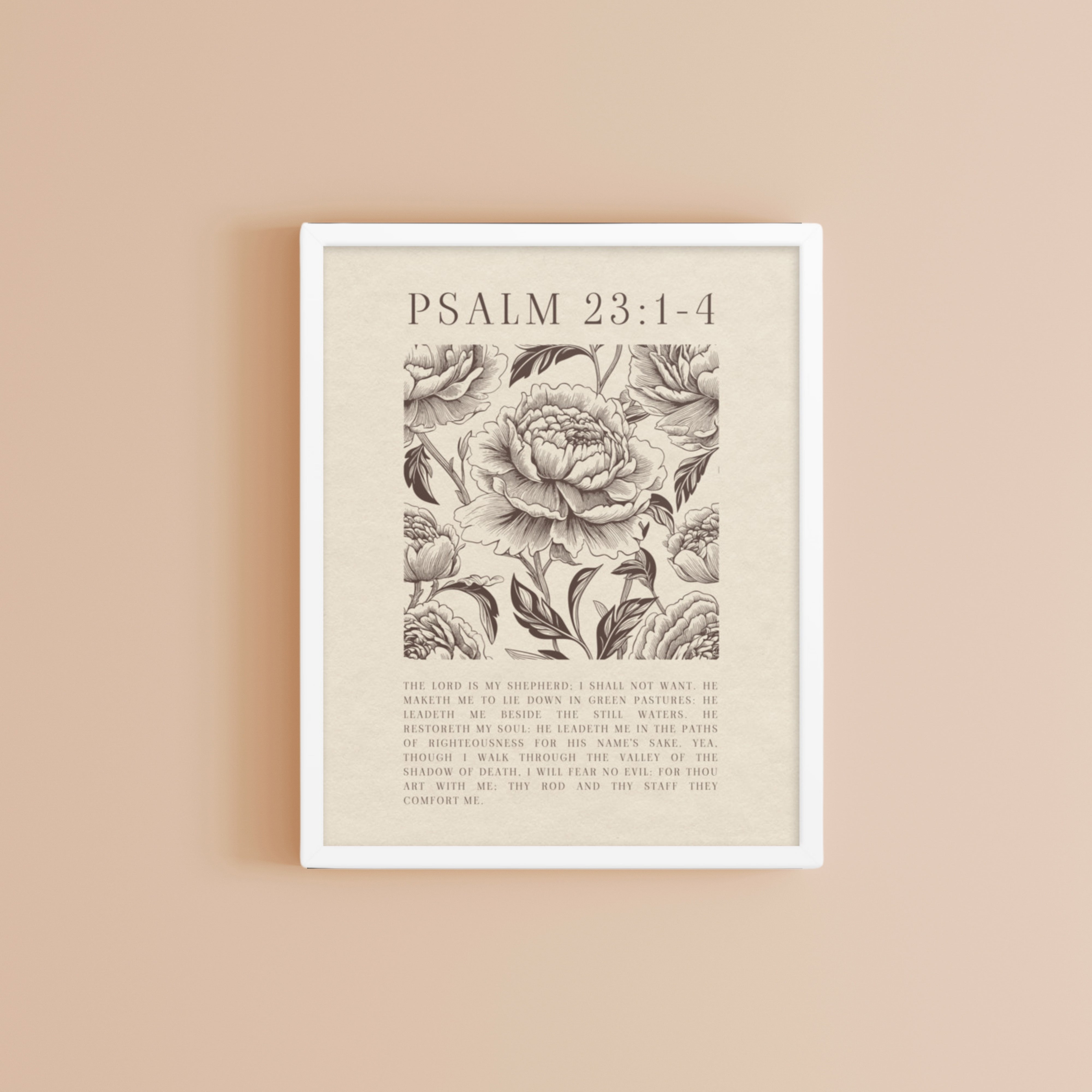 Psalm 23:1-4 Floral Art On Beige Background