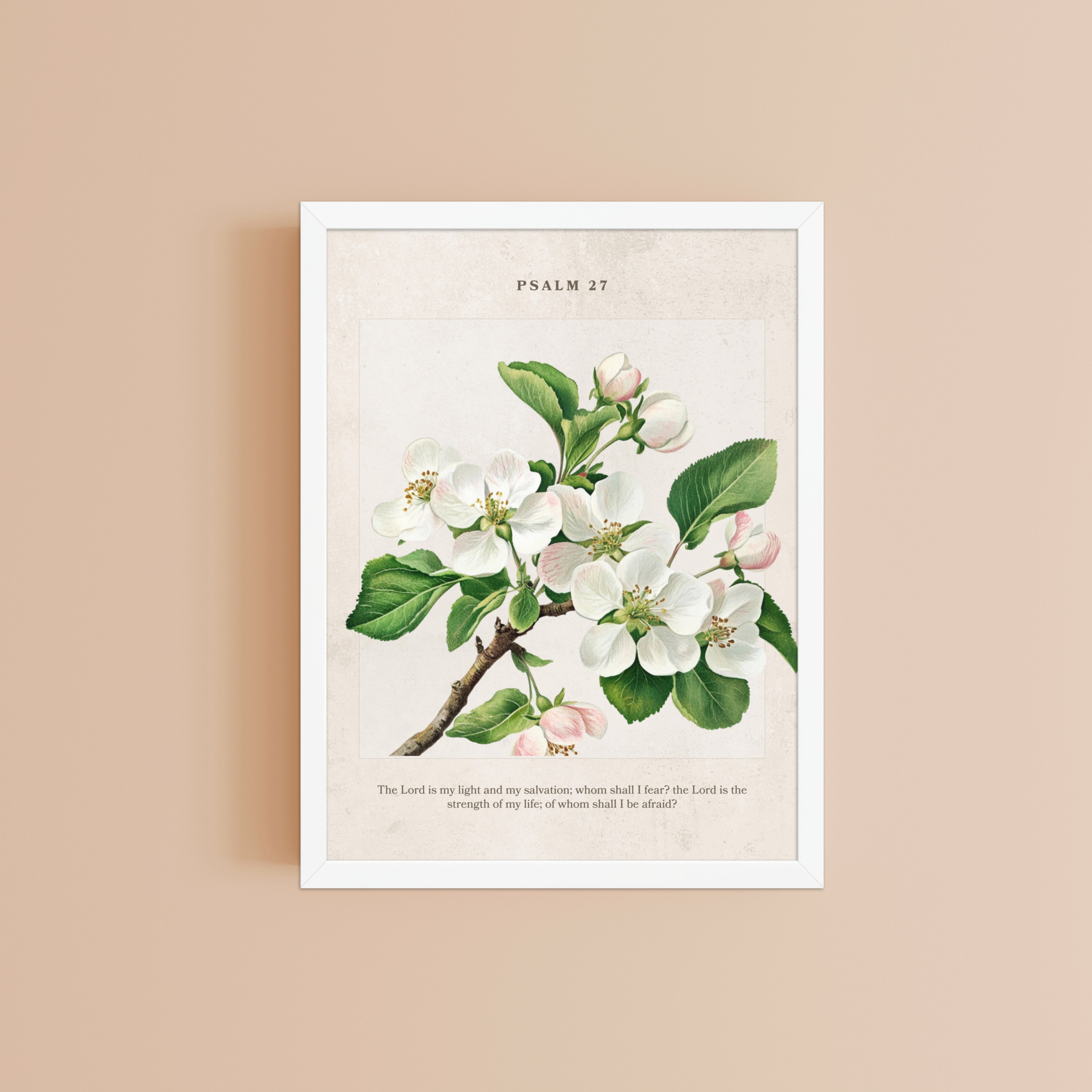 Psalm 27 Quote Vintage Floral On Beige Background
