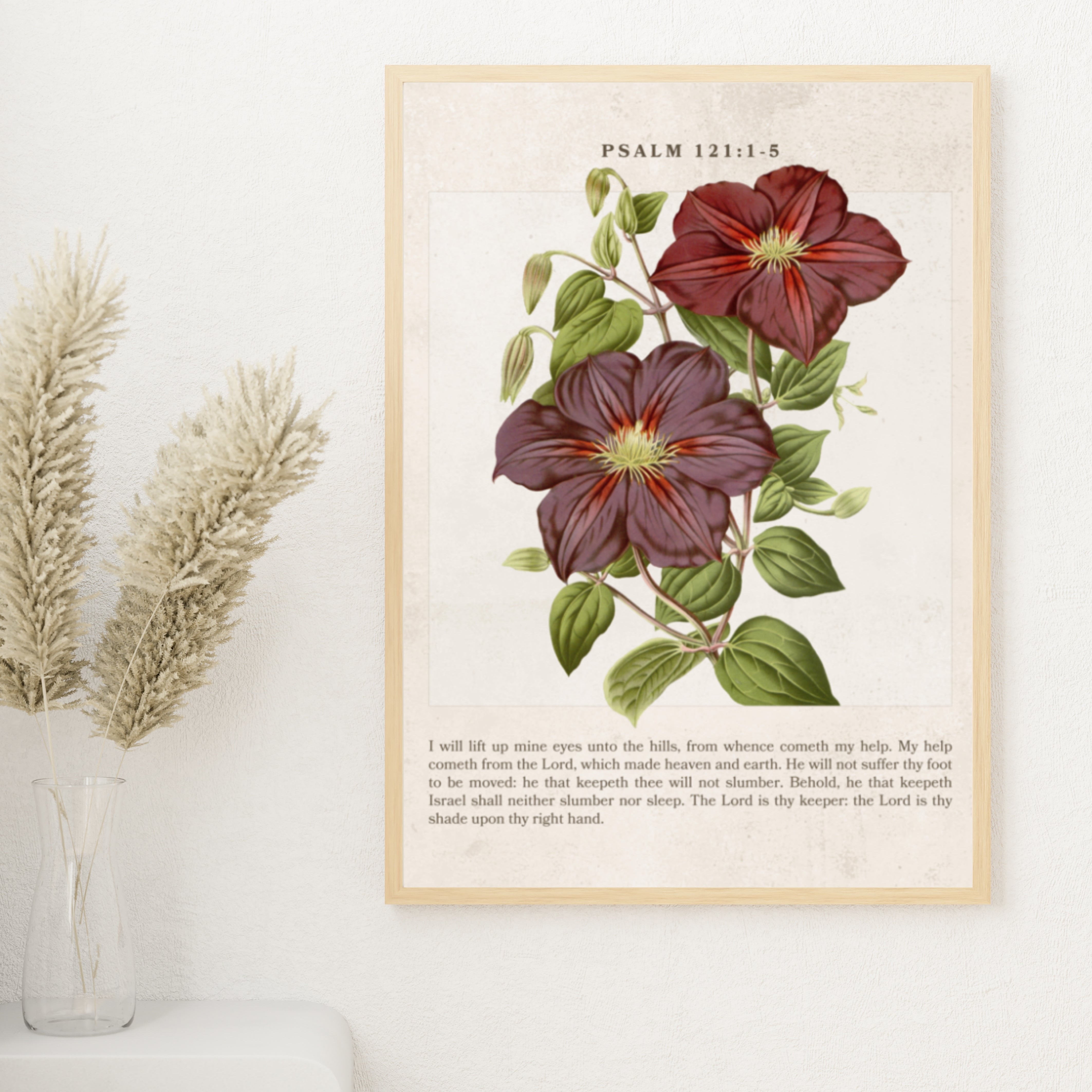 Psalm 121 1-5 Vintage Colorful Floral On Beige Background