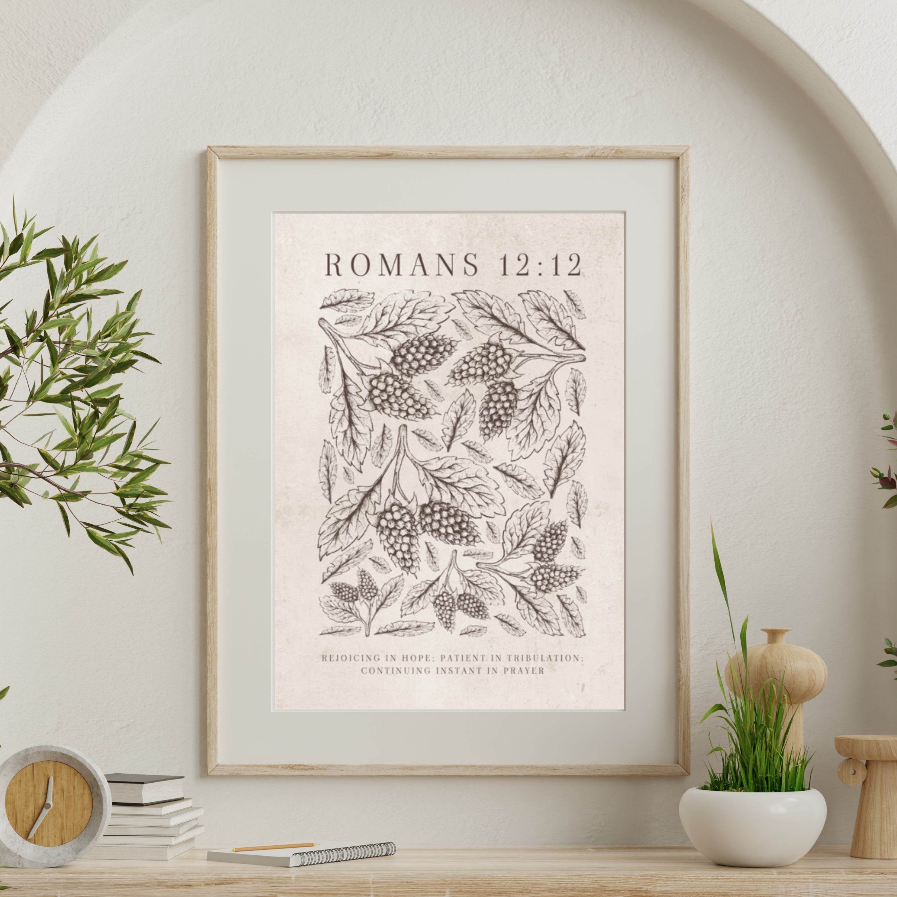 Romans 12:12 Floral On Beige