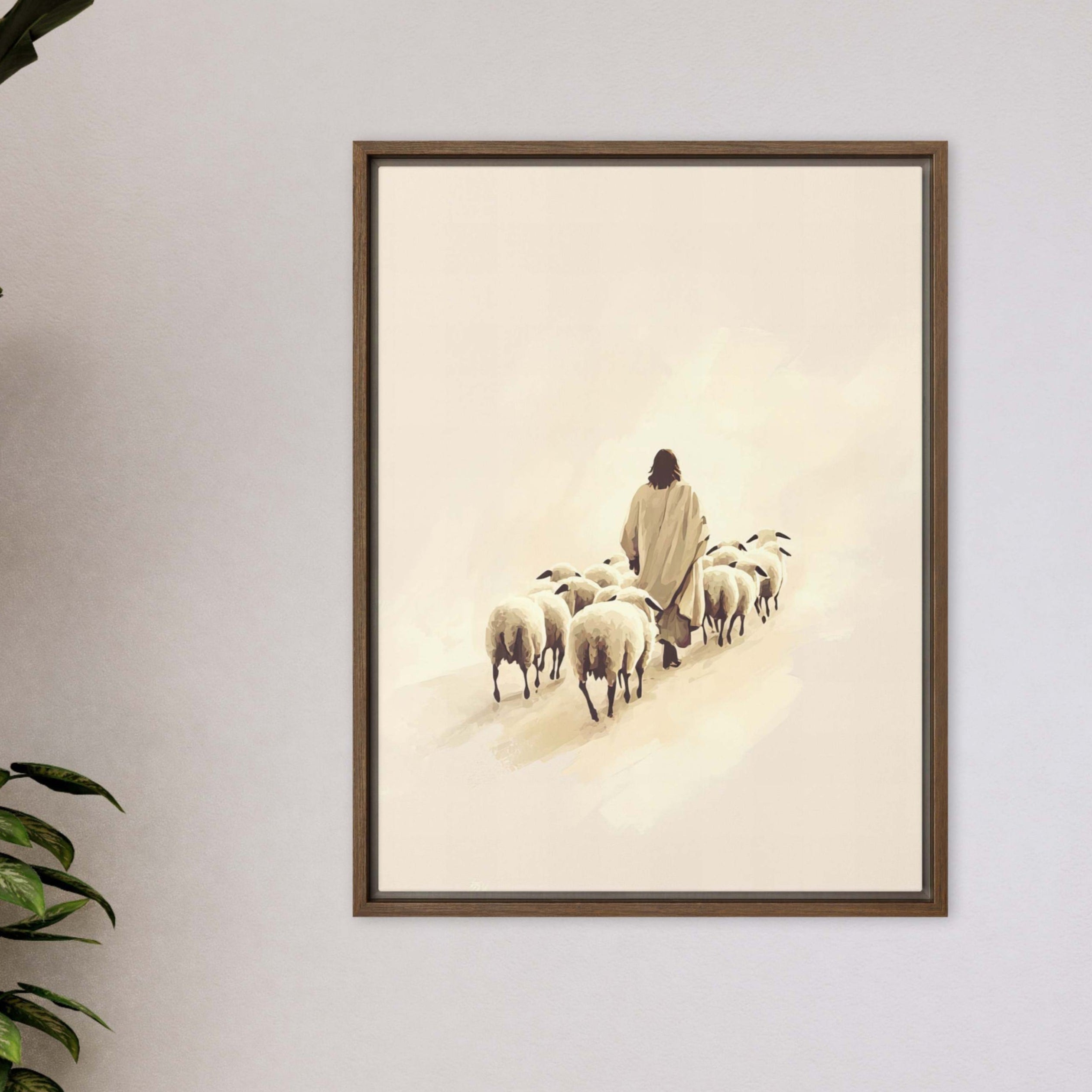 Jesus and Herd - Oil Painting Minimalist Style On Canvas