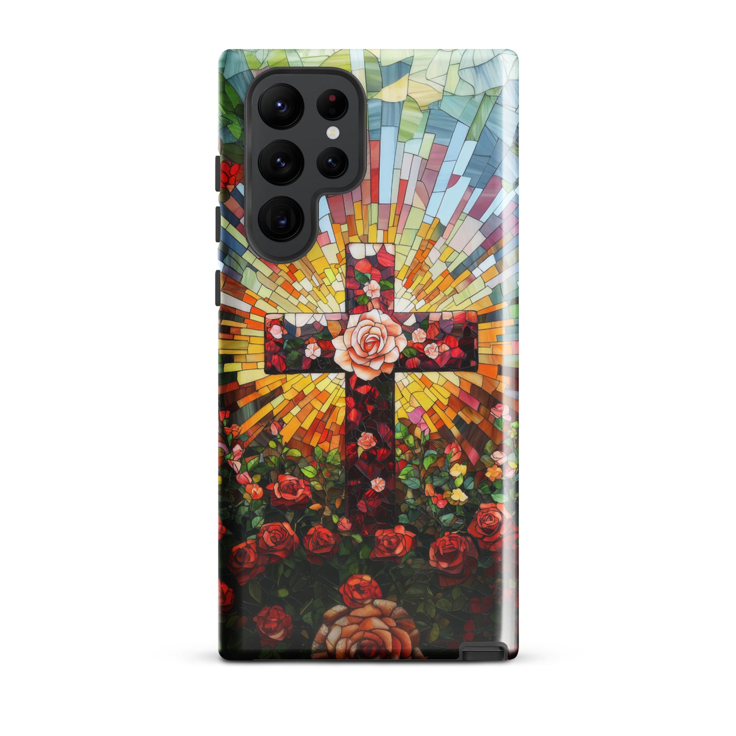 Cross of Roses - Stained Glass Style Artwork - Tough Case for iPhone and Samsung