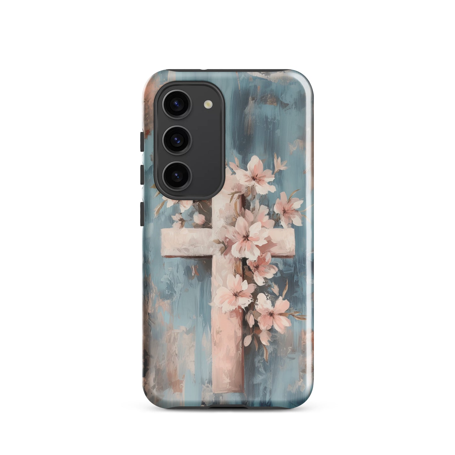 Christian Cross Floral Pink Background Tough Case for iPhone® & Samsung