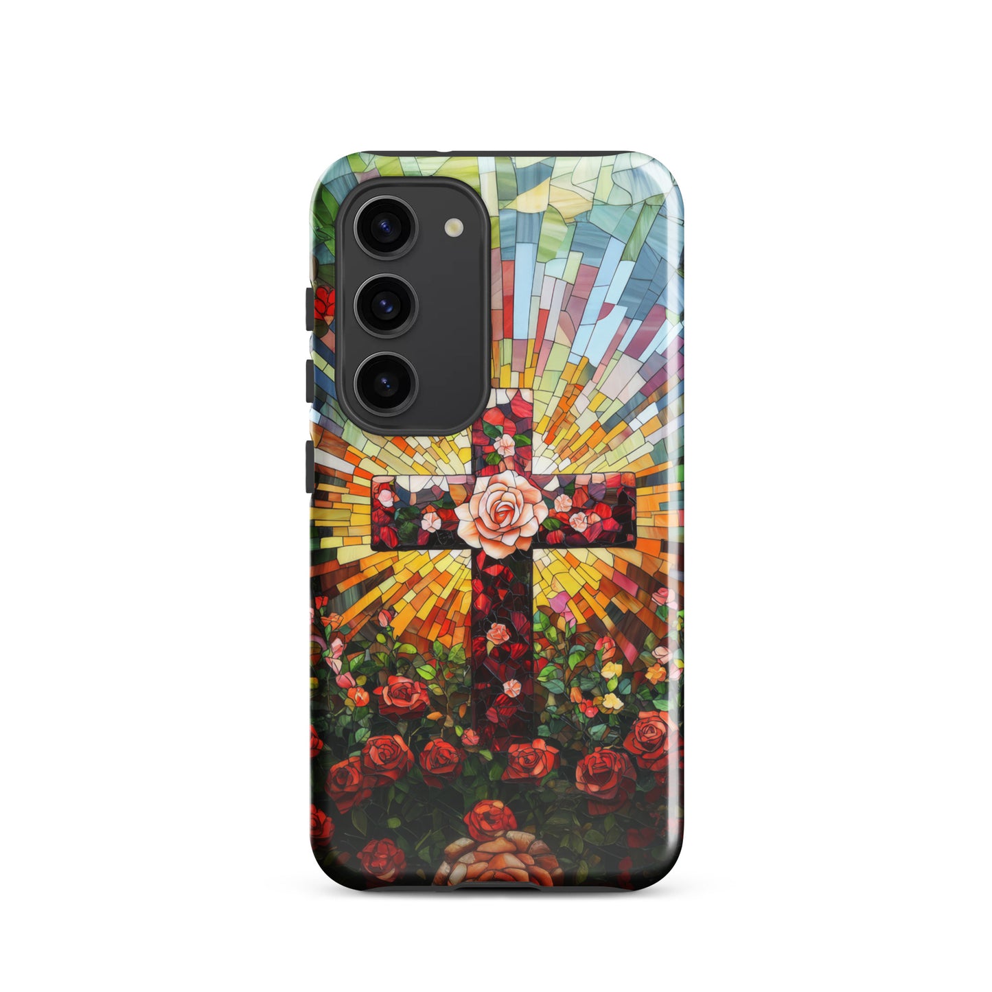Cross of Roses - Stained Glass Style Artwork - Tough Case for iPhone and Samsung