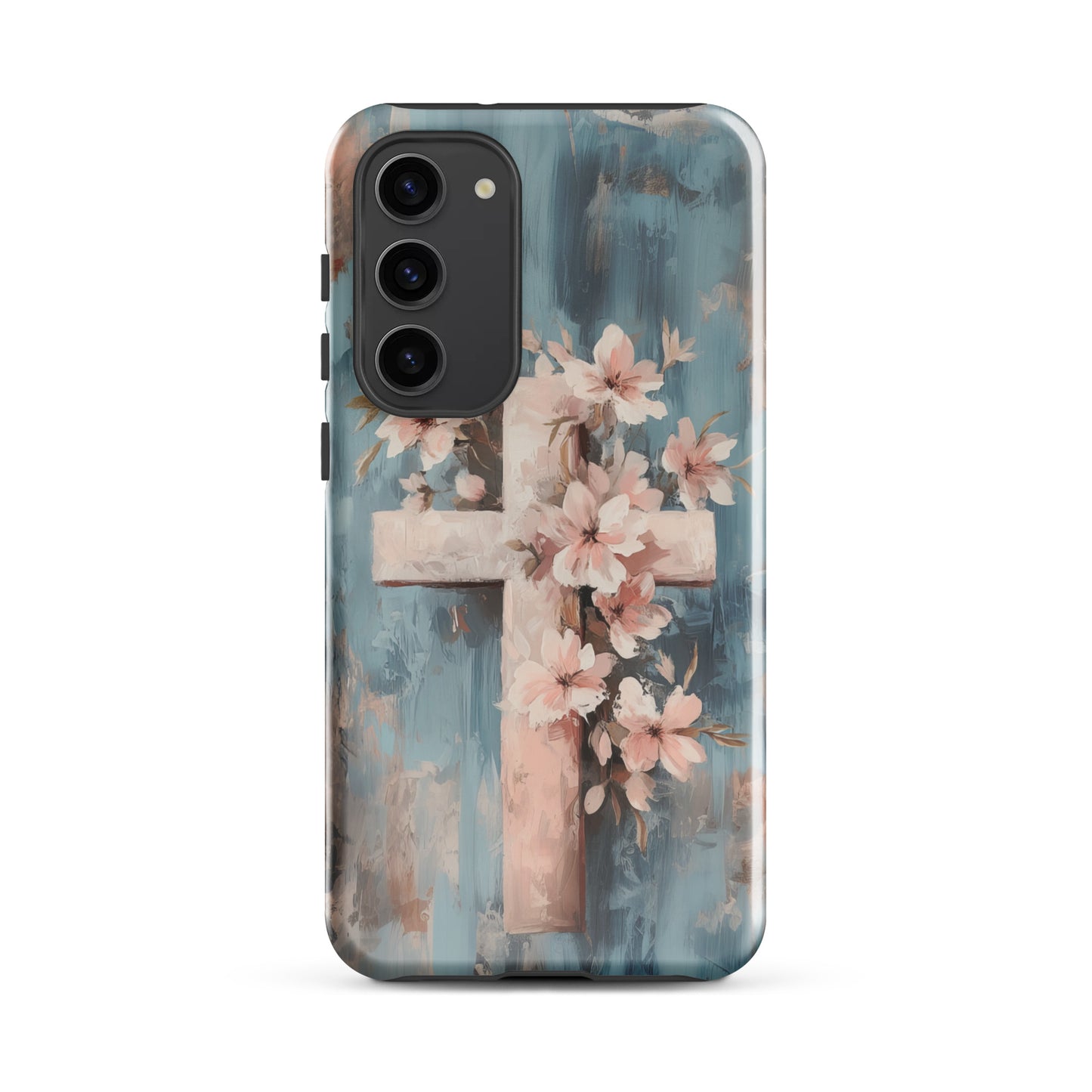 Christian Cross Floral Pink Background Tough Case for iPhone® & Samsung