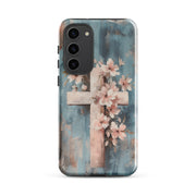 Christian Cross Floral Pink Background Tough Case for iPhone® & Samsung
