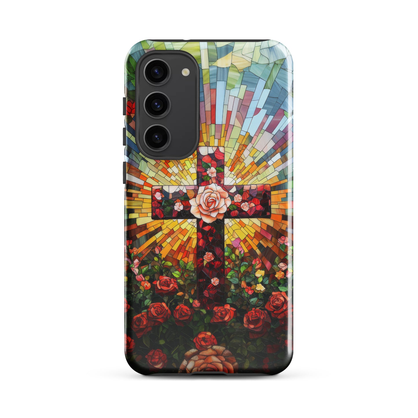 Cross of Roses - Stained Glass Style Artwork - Tough Case for iPhone and Samsung