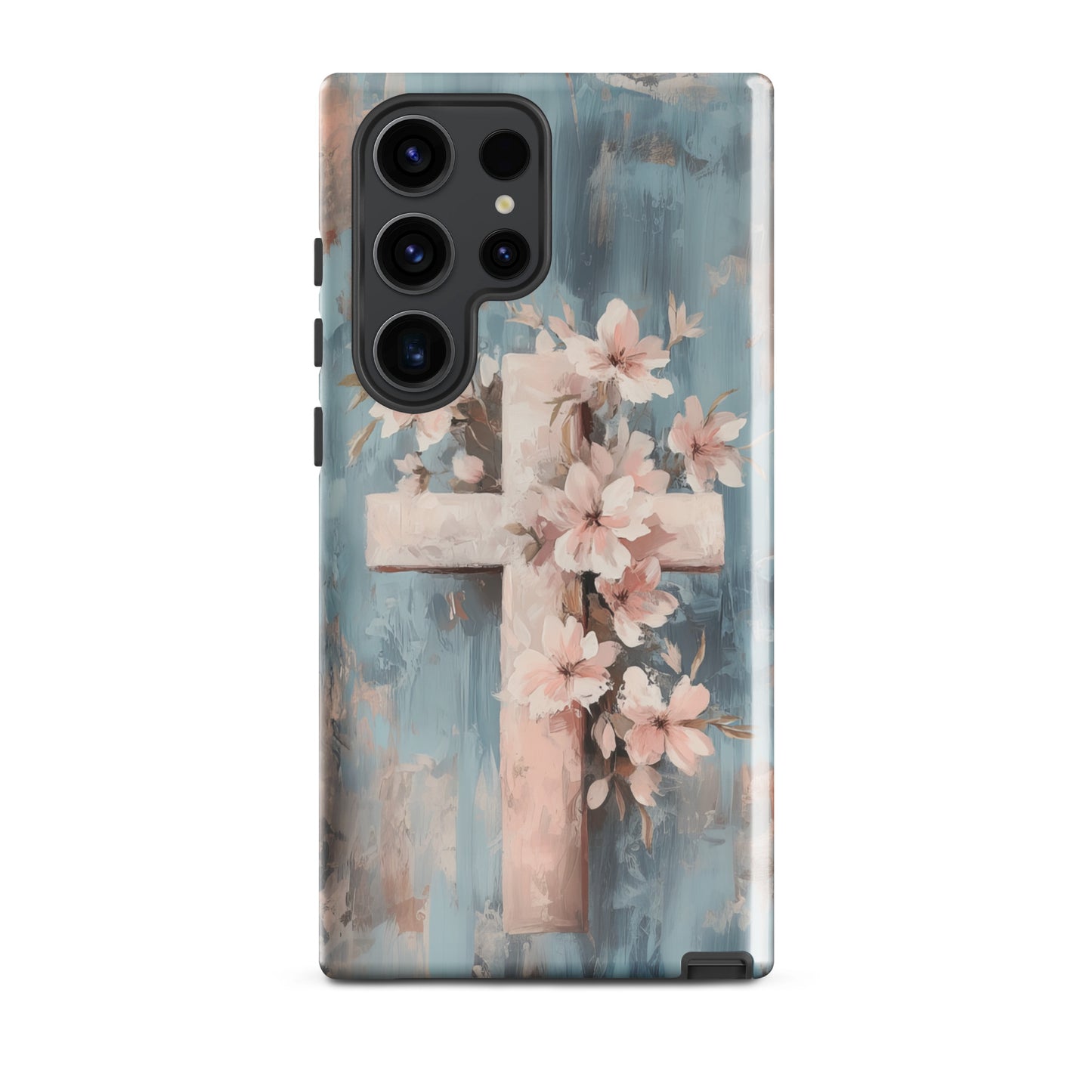 Christian Cross Floral Pink Background Tough Case for iPhone® & Samsung