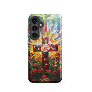 Cross of Roses - Stained Glass Style Artwork - Tough Case for iPhone and Samsung