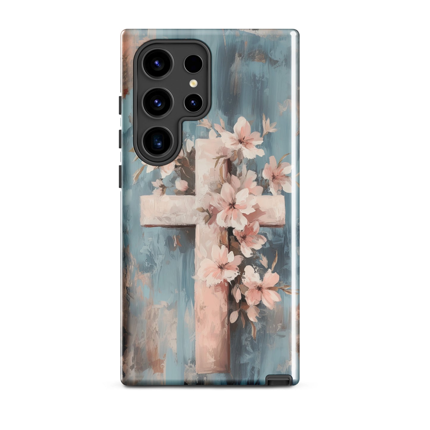 Christian Cross Floral Pink Background Tough Case for iPhone® & Samsung