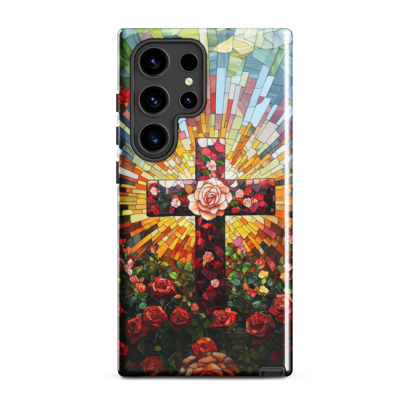 Cross of Roses - Stained Glass Style Artwork - Tough Case for iPhone and Samsung
