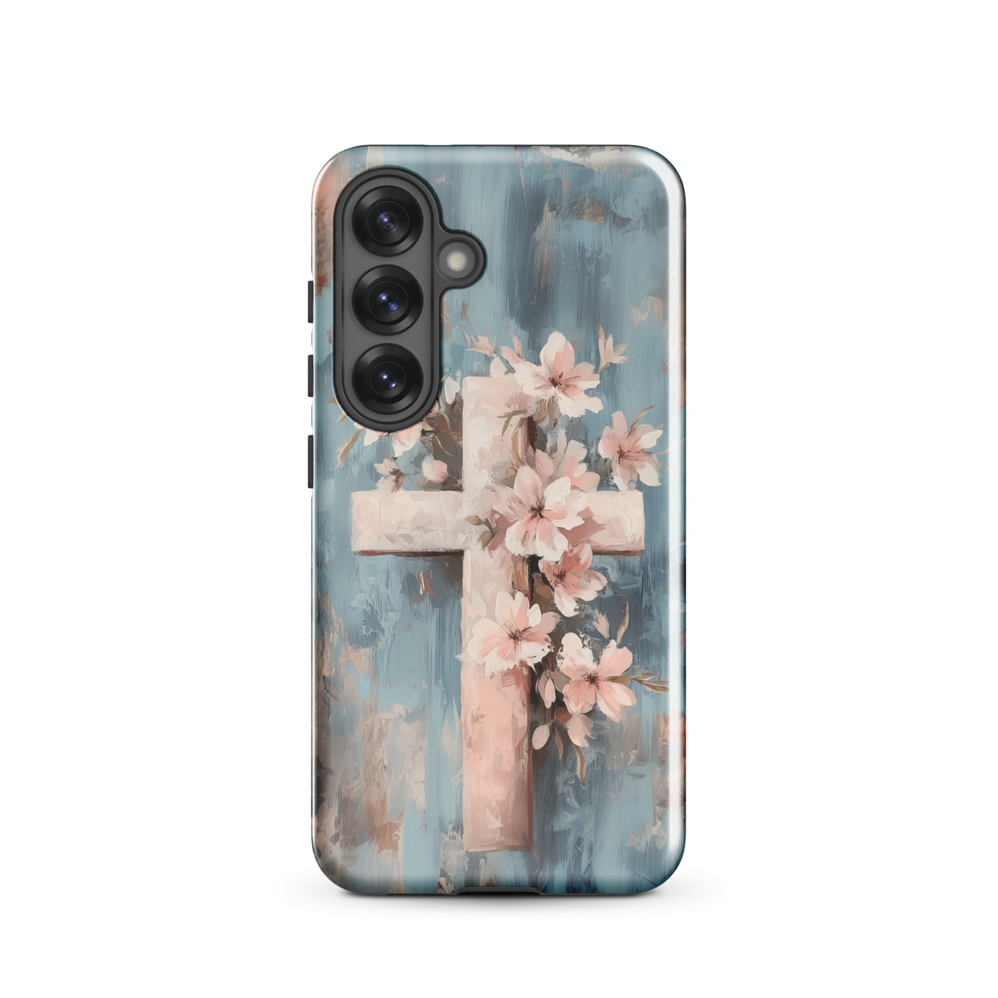 Christian Cross Floral Pink Background Tough Case for iPhone® & Samsung