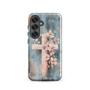 Christian Cross Floral Pink Background Tough Case for iPhone® & Samsung