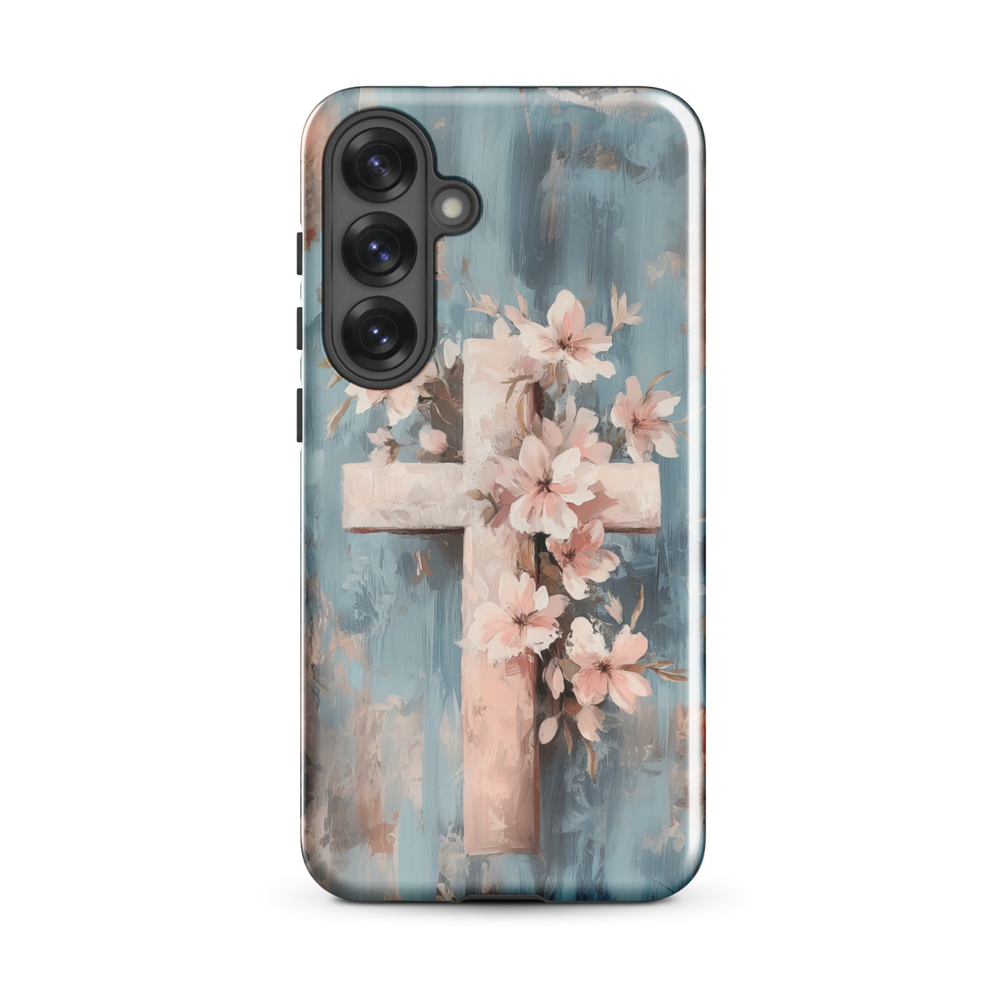 Christian Cross Floral Pink Background Tough Case for iPhone® & Samsung