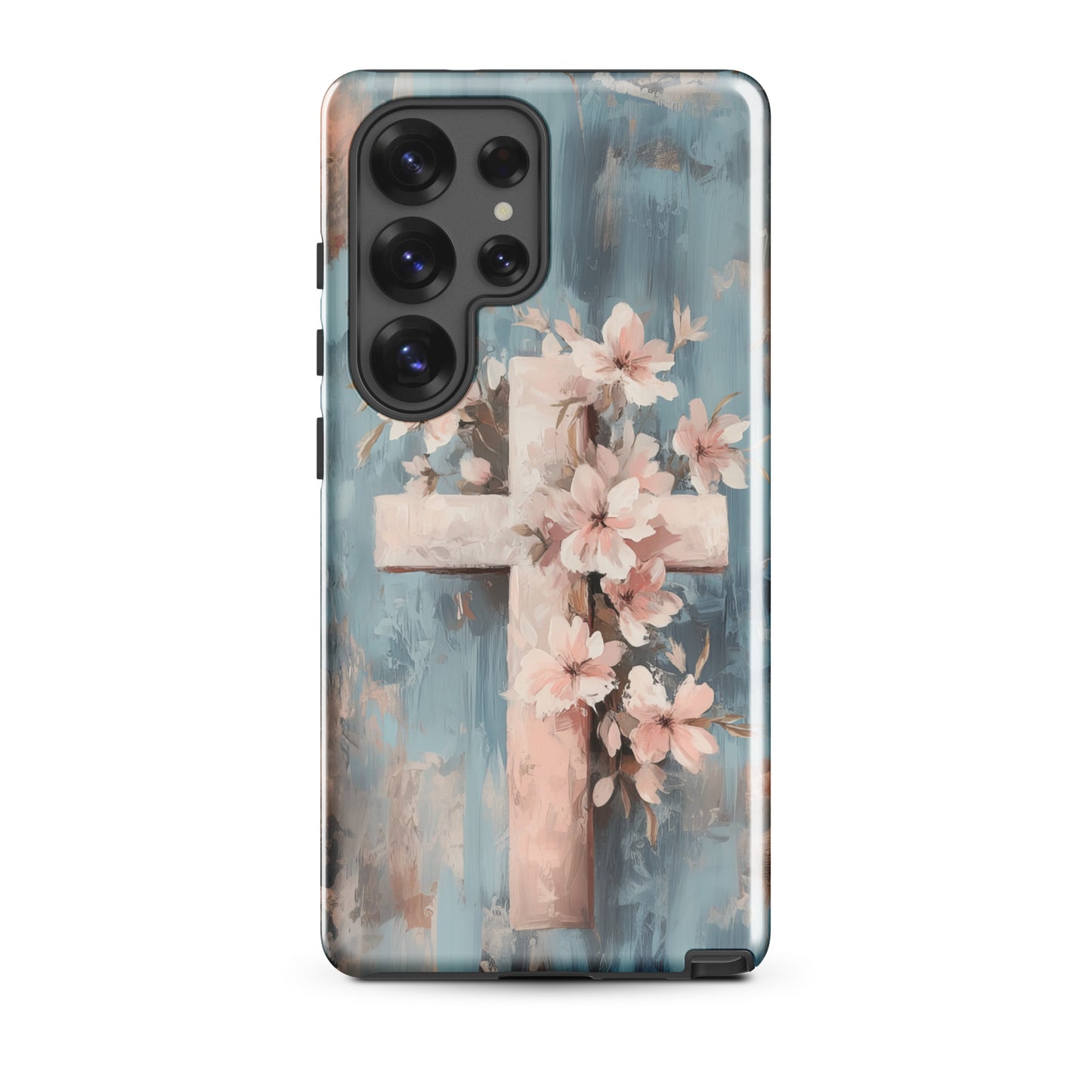 Christian Cross Floral Pink Background Tough Case for iPhone® & Samsung
