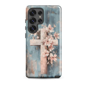 Christian Cross Floral Pink Background Tough Case for iPhone® & Samsung