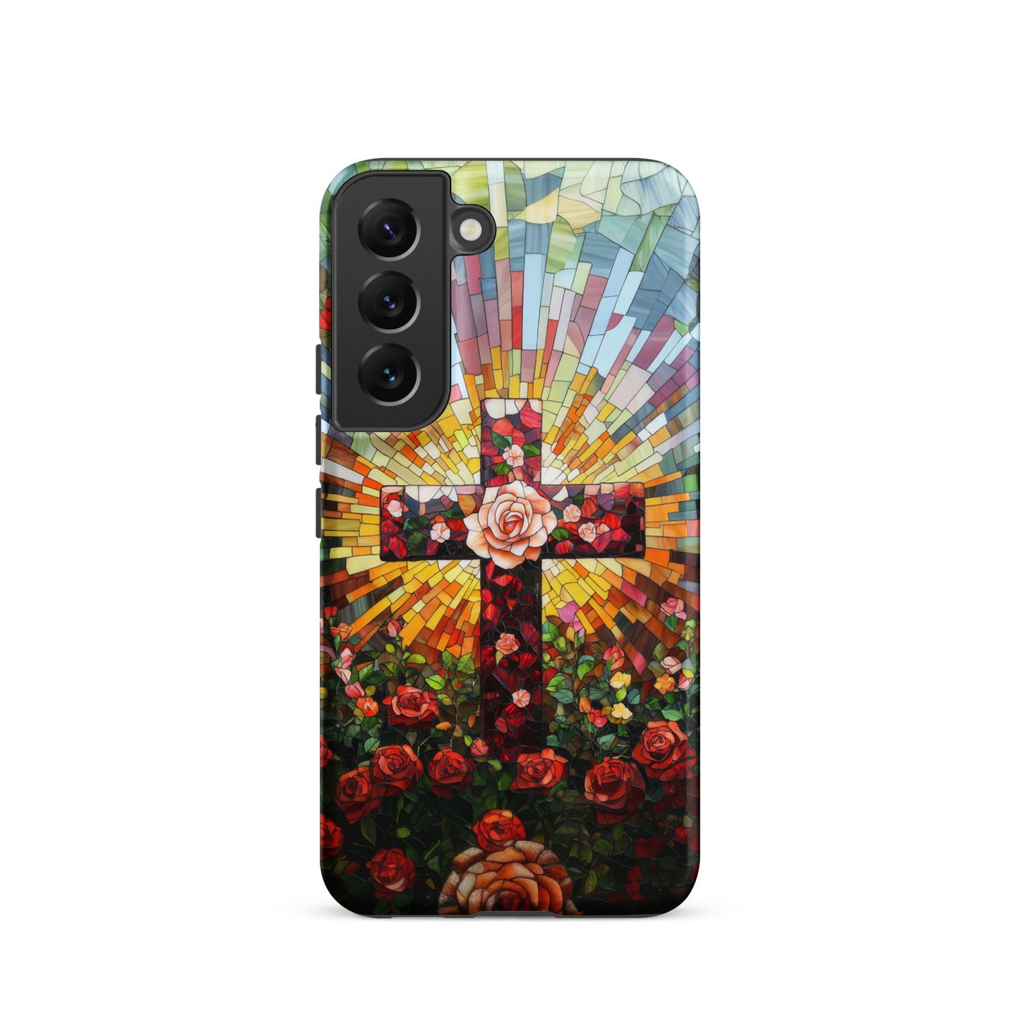 Cross of Roses - Stained Glass Style Artwork - Tough Case for iPhone and Samsung