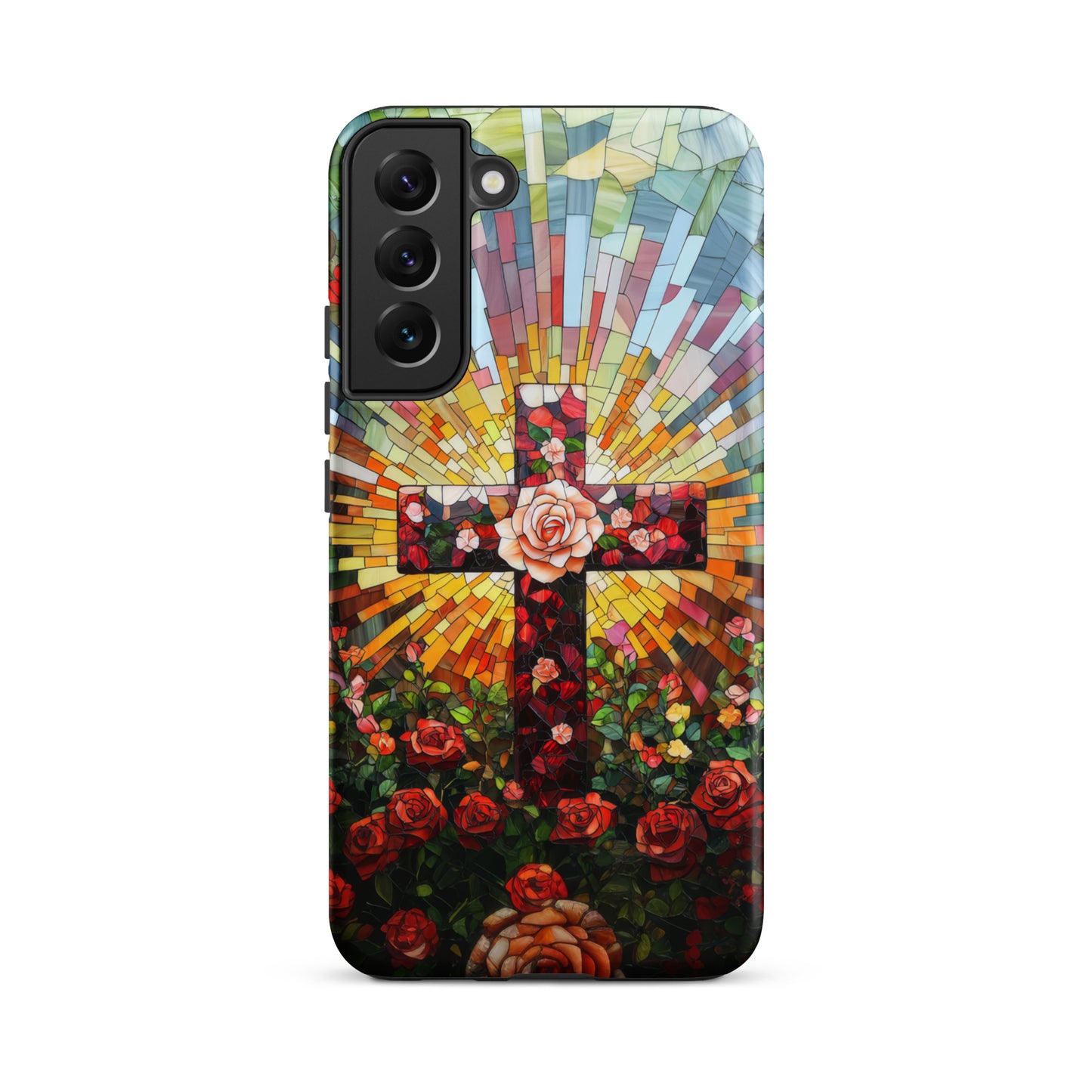 Cross of Roses - Stained Glass Style Artwork - Tough Case for iPhone and Samsung