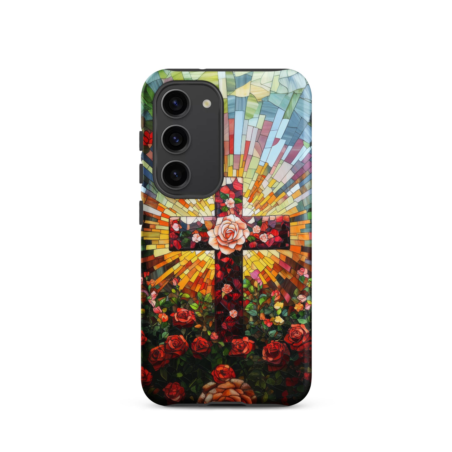 Cross of Roses - Stained Glass Style Artwork - Tough Case for iPhone and Samsung