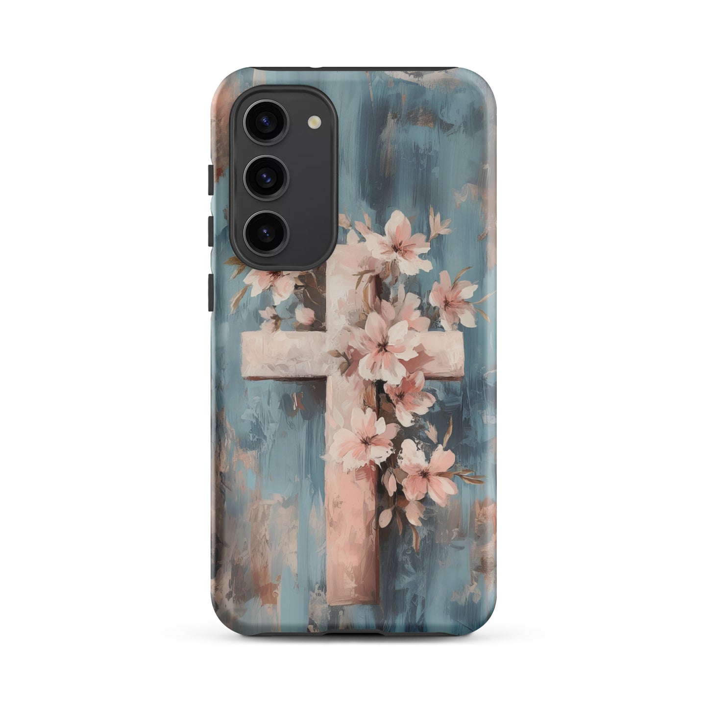 Christian Cross Floral Pink Background Tough Case for iPhone® & Samsung
