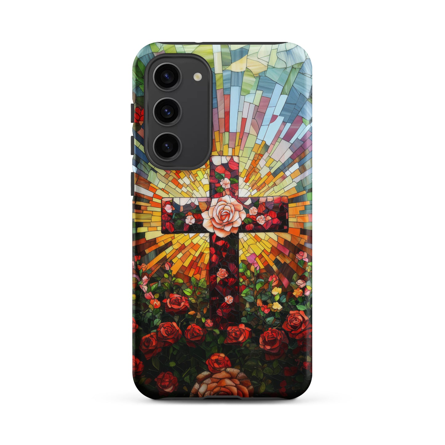 Cross of Roses - Stained Glass Style Artwork - Tough Case for iPhone and Samsung