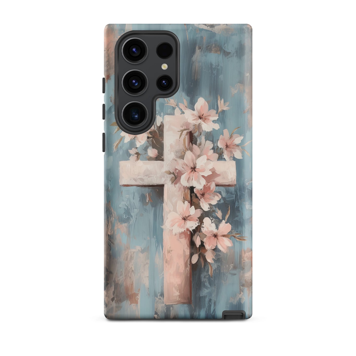 Christian Cross Floral Pink Background Tough Case for iPhone® & Samsung