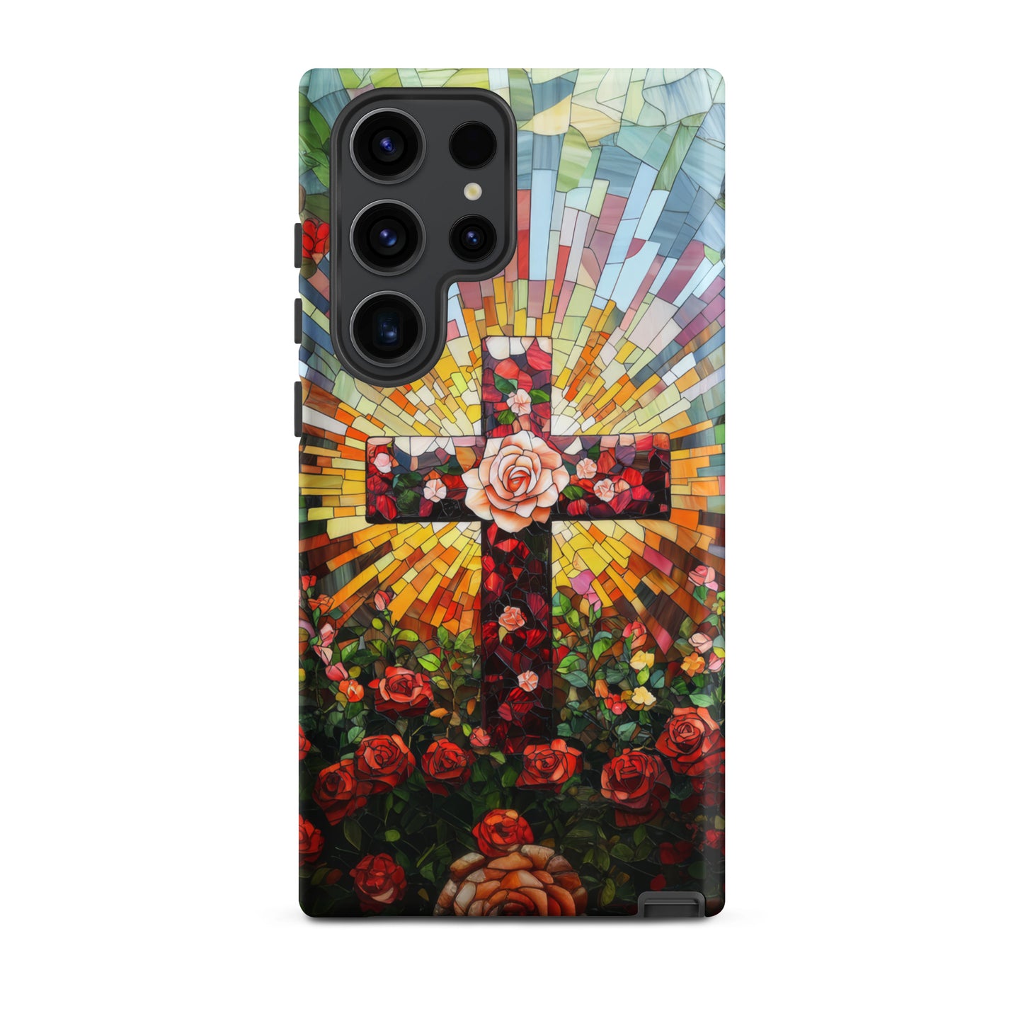 Cross of Roses - Stained Glass Style Artwork - Tough Case for iPhone and Samsung