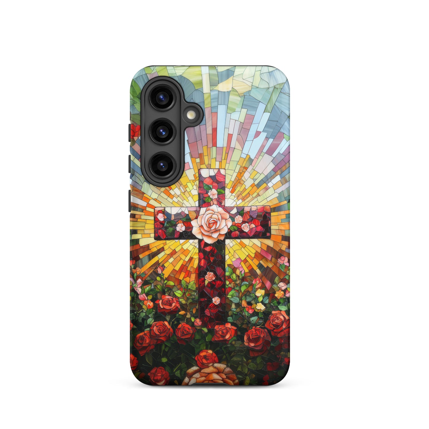 Cross of Roses - Stained Glass Style Artwork - Tough Case for iPhone and Samsung