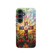 Cross of Roses - Stained Glass Style Artwork - Tough Case for iPhone and Samsung
