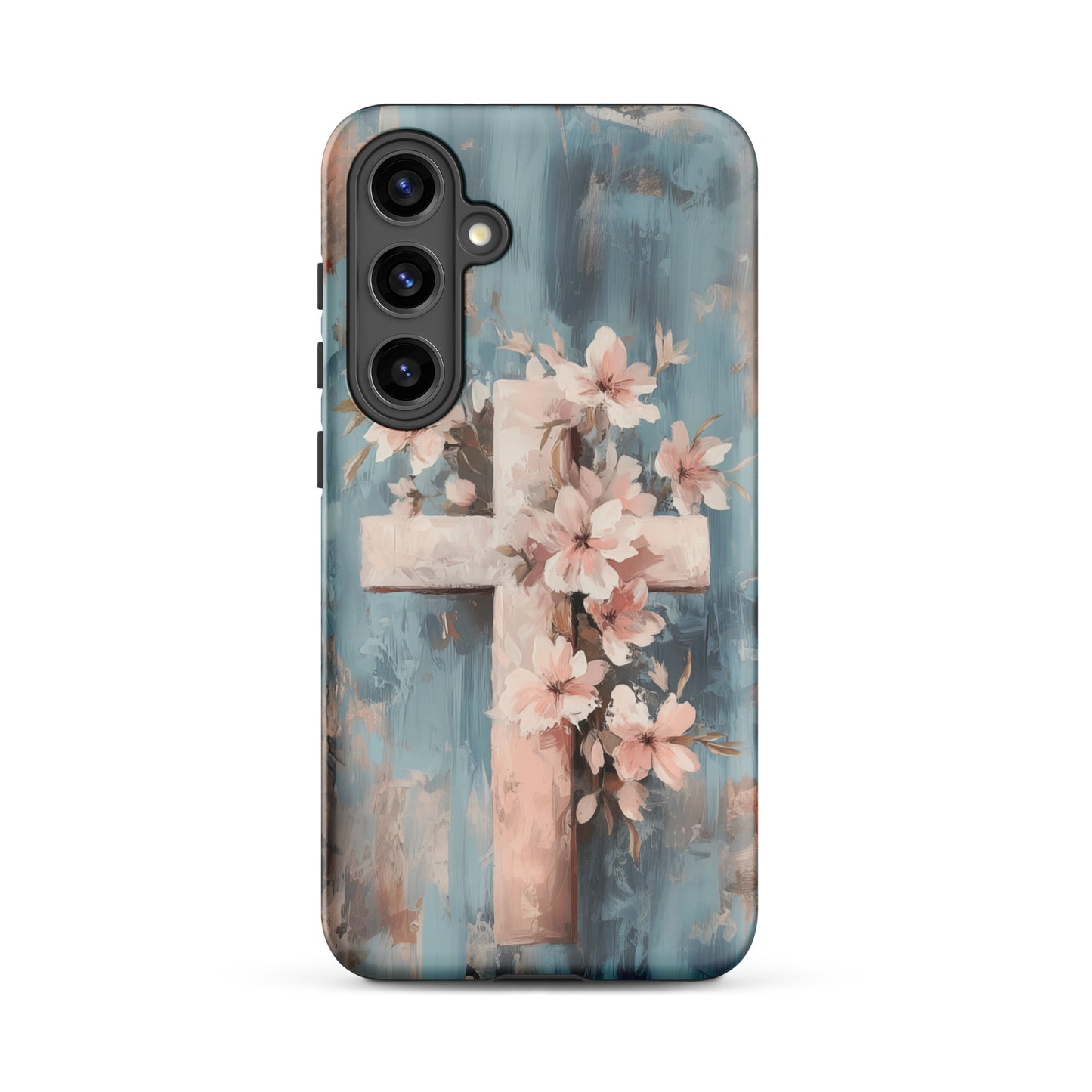 Christian Cross Floral Pink Background Tough Case for iPhone® & Samsung