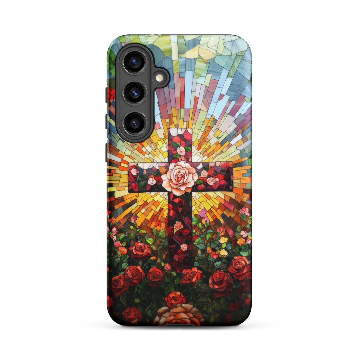 Cross of Roses - Stained Glass Style Artwork - Tough Case for iPhone and Samsung