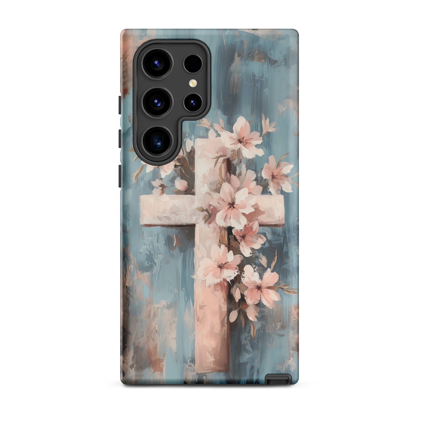 Christian Cross Floral Pink Background Tough Case for iPhone® & Samsung