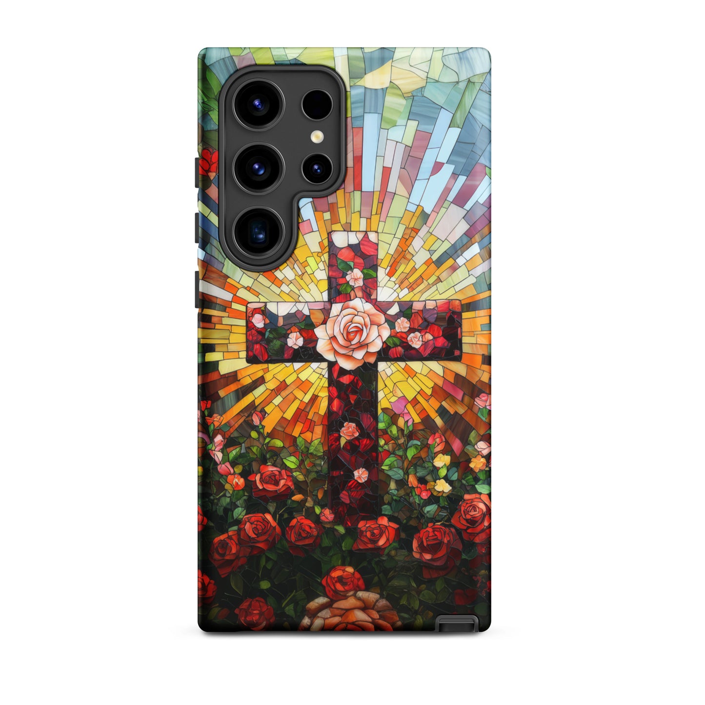 Cross of Roses - Stained Glass Style Artwork - Tough Case for iPhone and Samsung
