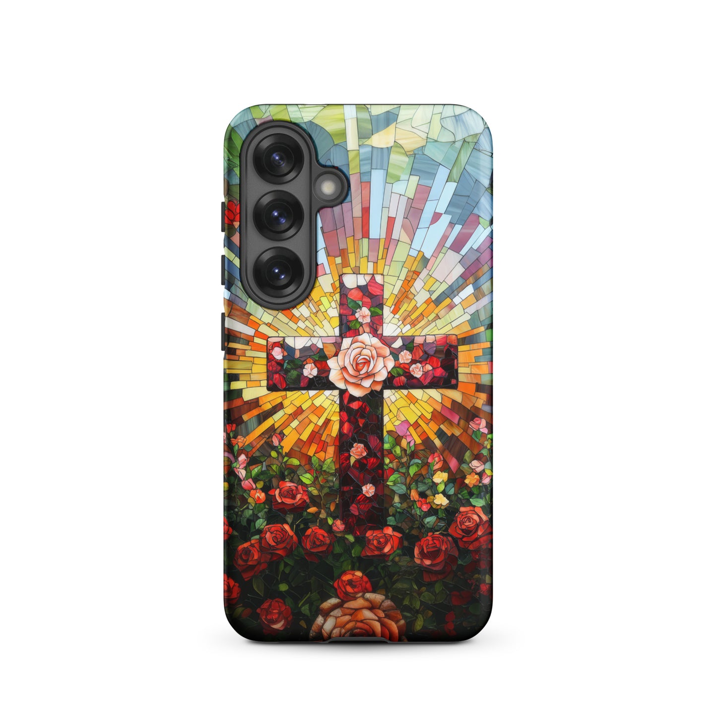 Cross of Roses - Stained Glass Style Artwork - Tough Case for iPhone and Samsung