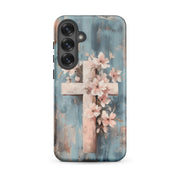 Christian Cross Floral Pink Background Tough Case for iPhone® & Samsung