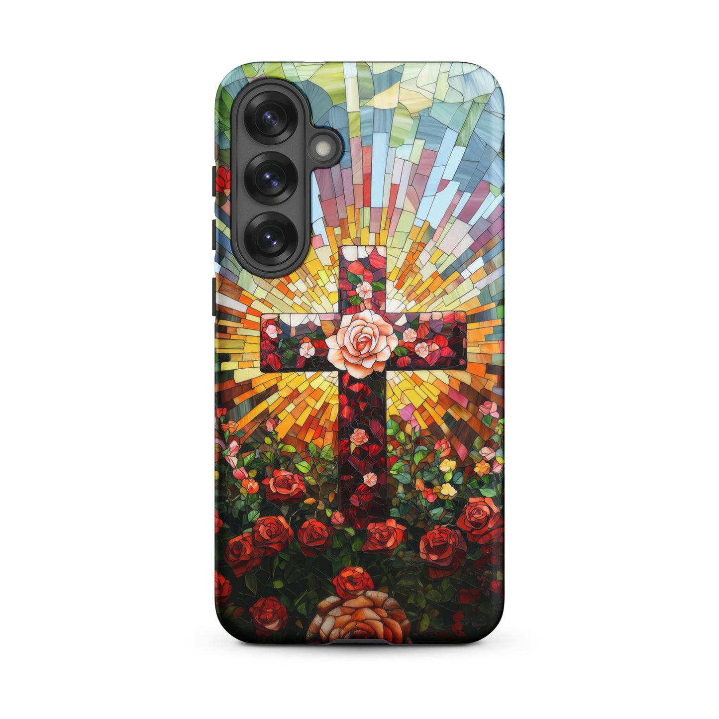 Cross of Roses - Stained Glass Style Artwork - Tough Case for iPhone and Samsung