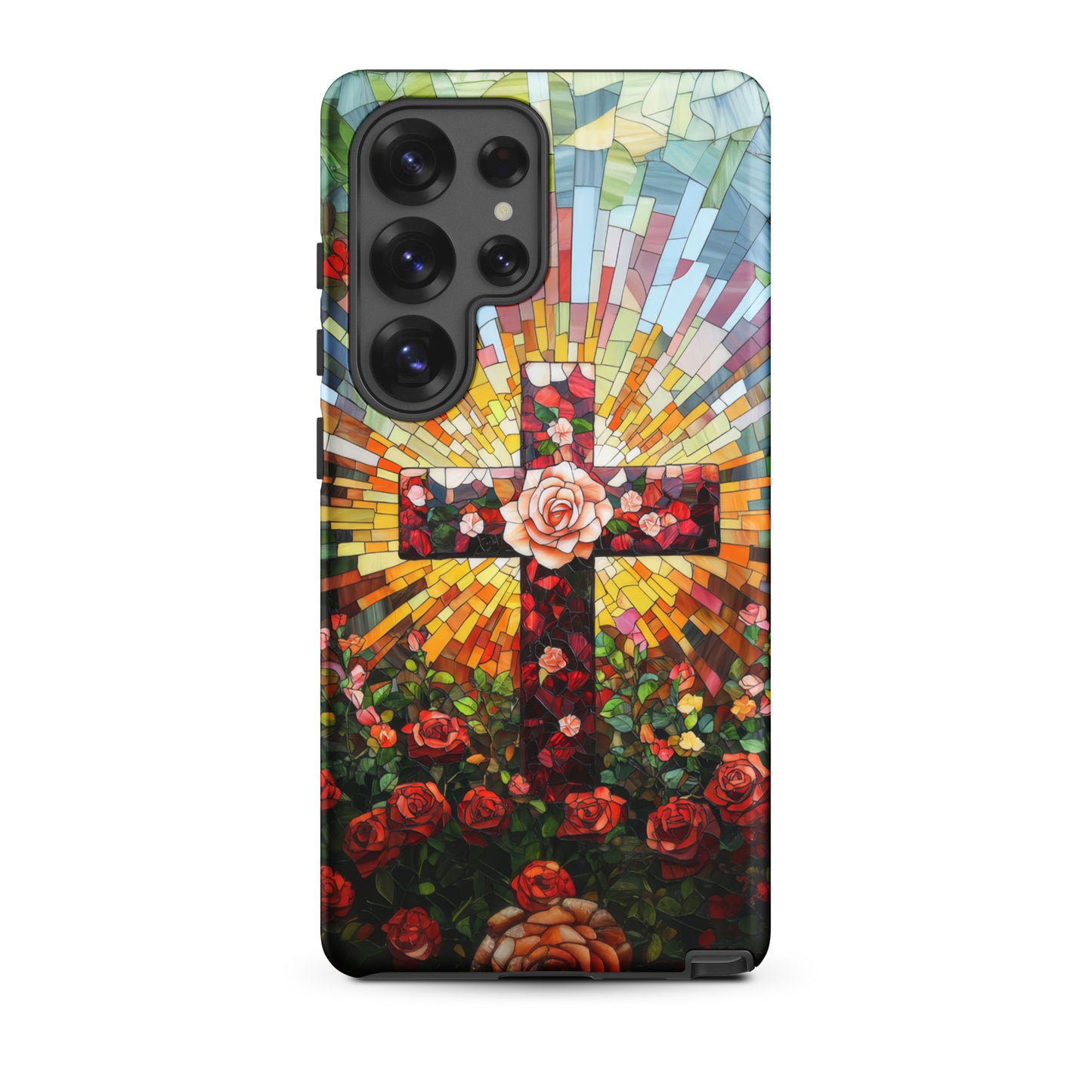 Cross of Roses - Stained Glass Style Artwork - Tough Case for iPhone and Samsung