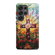 Cross of Roses - Stained Glass Style Artwork - Tough Case for iPhone and Samsung